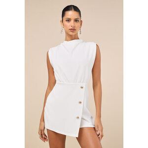 Lulus Polished Presentation White Mock Neck Sleeveless Skort Romper - Size XL